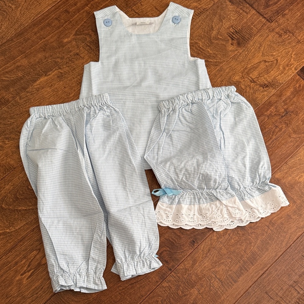 Jlisandra Light Blue Gingham Girls 3 Piece Set 12 months NWOT